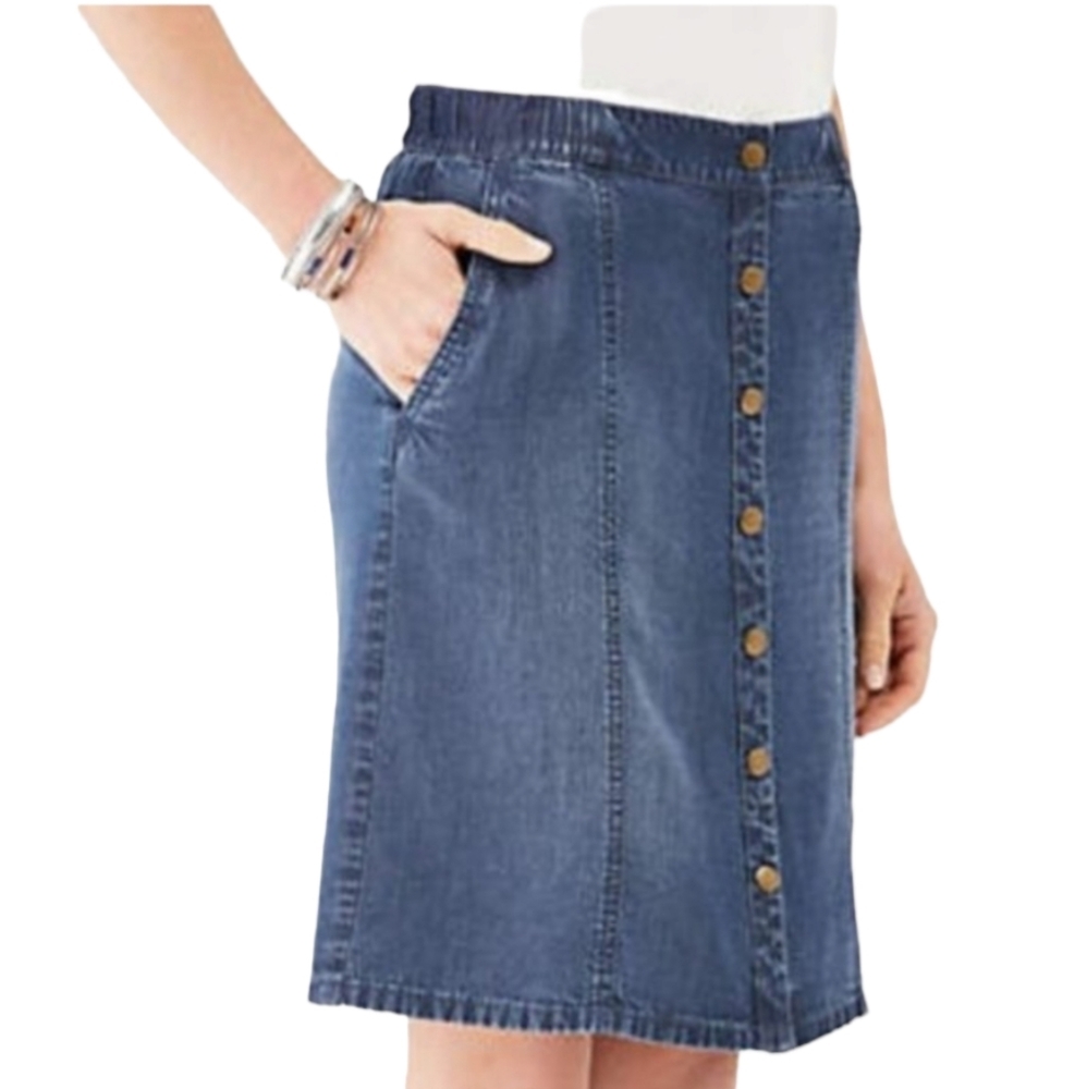 J Jill Denim Chambray Jean Snap Front Skirt Tencel Blue Womans Size M/L